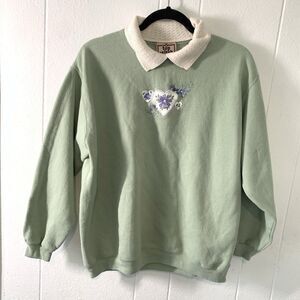 Vtg Top Stitch Womens Large P Sweatshirt Crotchet Collar Embroidery Grannycore